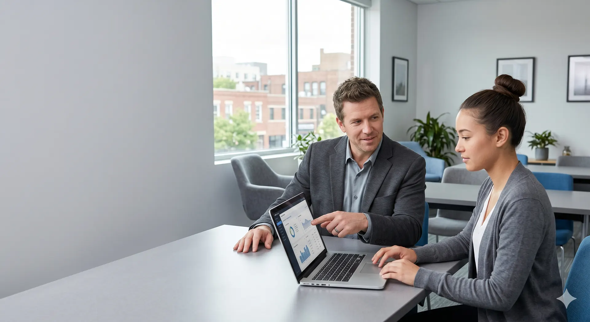 Business leaders reviewing an AI adoption maturity discussion together.